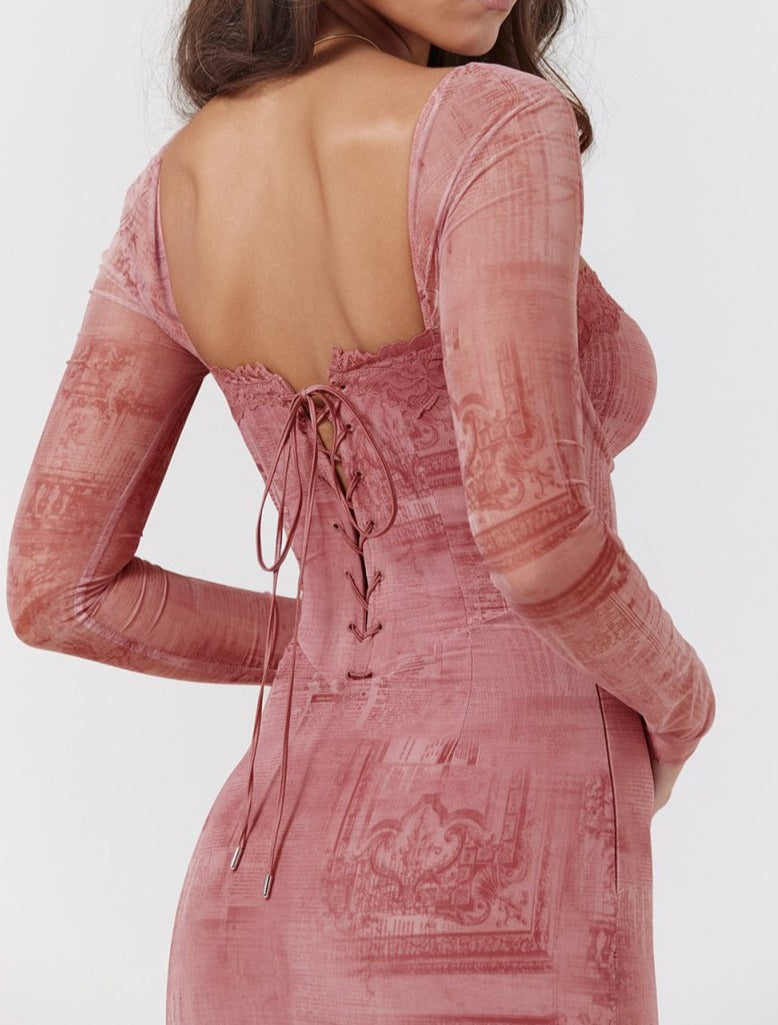 Pink Fitted Long-sleeve Dress - Angelenita